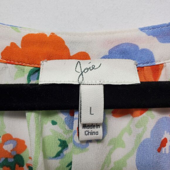 L Joie McKenna Silk Blouse Floral Orange Blue Cream White Bracelet 3/4 Sleeve - Picture 5 of 11